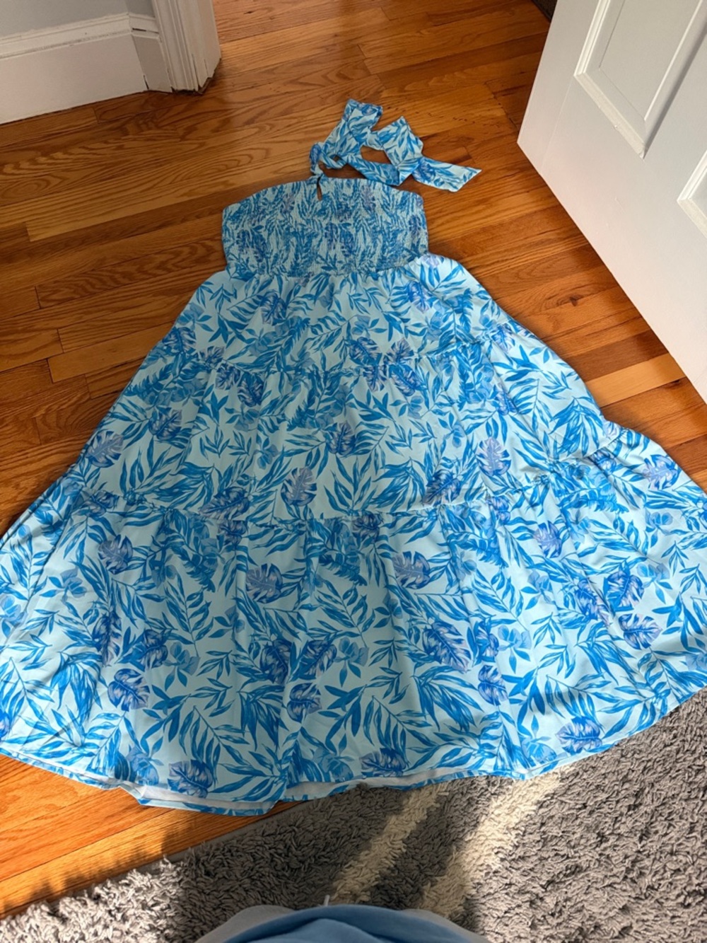 Grace Karin Light Blue Floral Halter Maxi Dress
